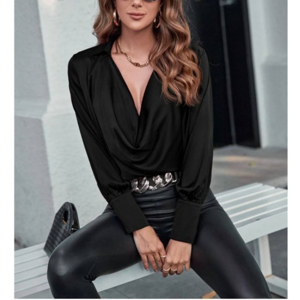 Drape Neck Blouse Black - Picture 3 of 6